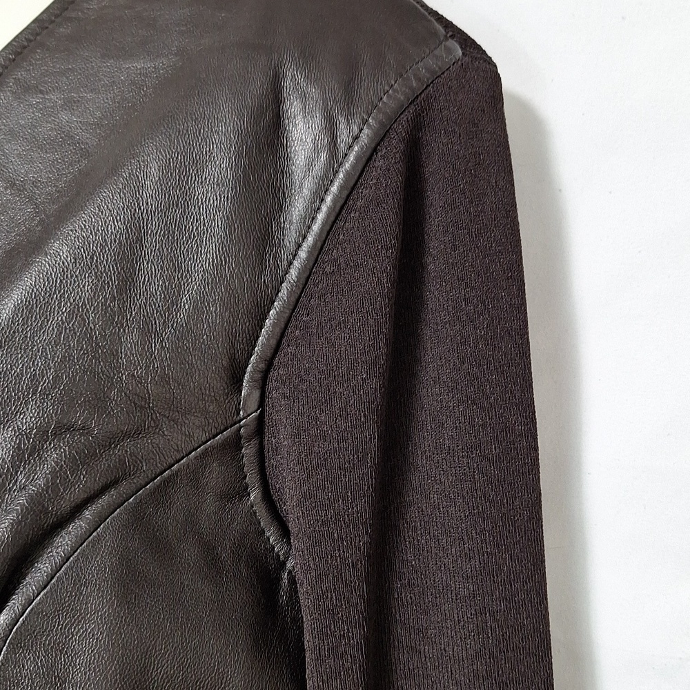 Anne Klein Sweater Jacket Genuine Leather Button Down - Picture 4 of 10